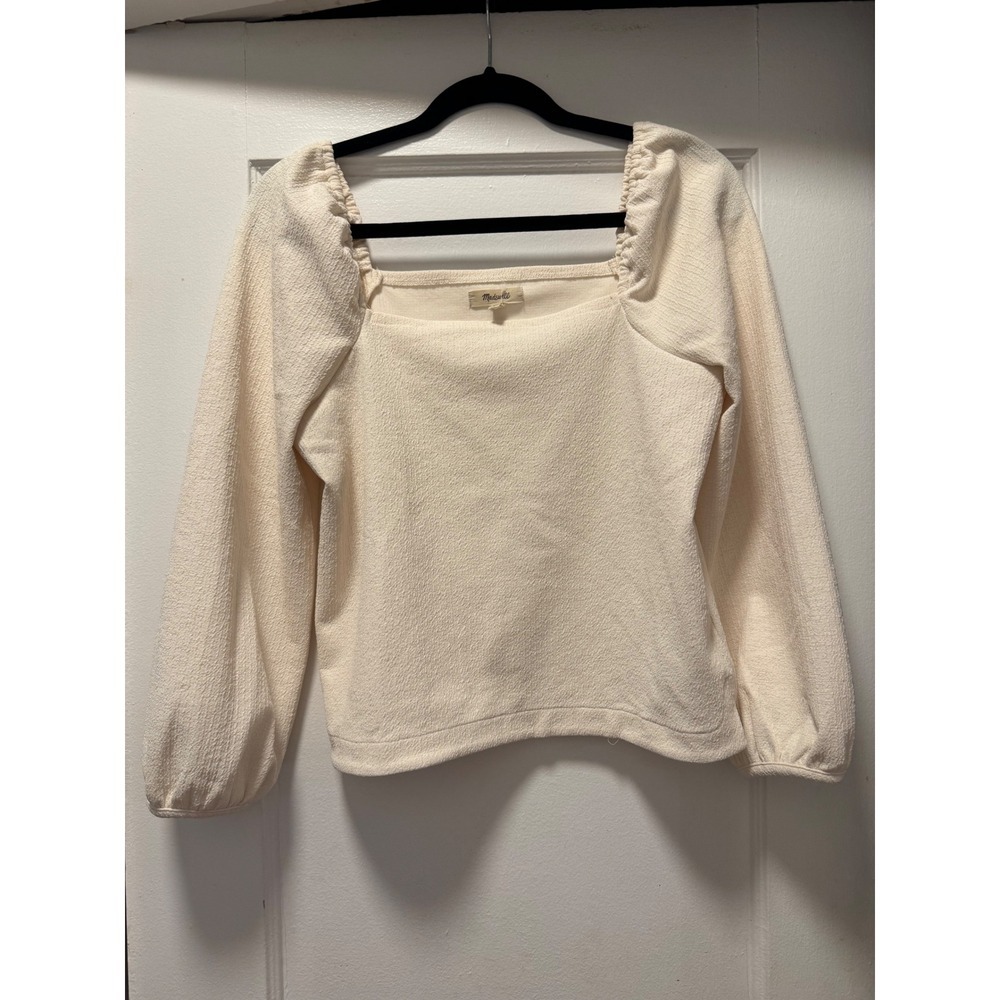 Madewell Womens Small‎ Cream Textured Puff Sleeve Square Neck Blouse Ivory Top